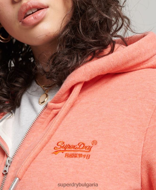 Superdry облекло N00H3329 корал Жени ретро суичър с лого и цип от органичен памук