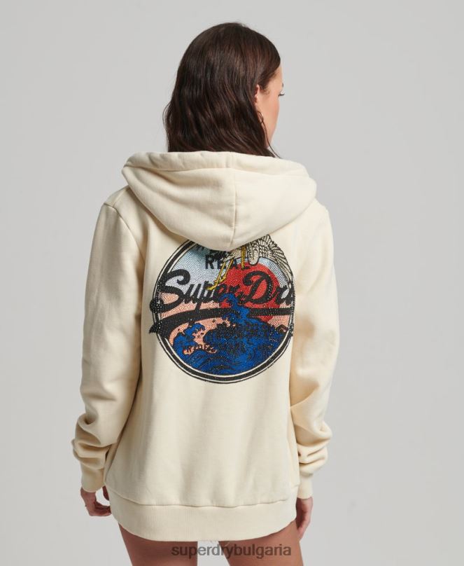 Superdry облекло N00H3330 сметана Жени ретро суичър с цип, украсен с лого