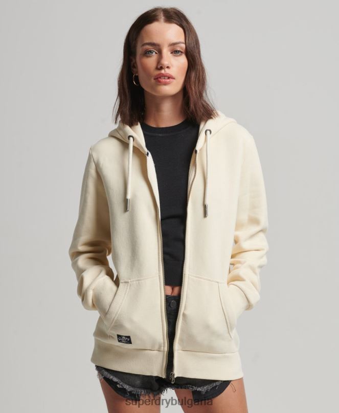 Superdry облекло N00H3330 сметана Жени ретро суичър с цип, украсен с лого
