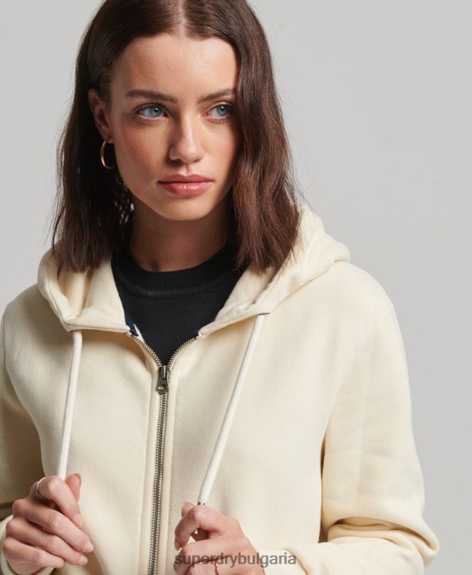 Superdry облекло N00H3330 сметана Жени ретро суичър с цип, украсен с лого