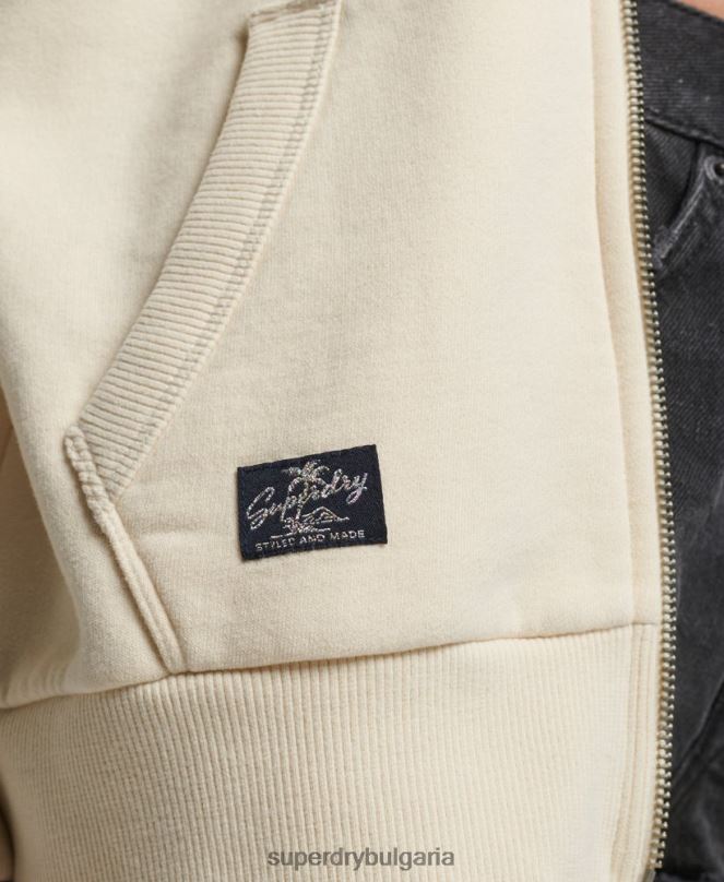 Superdry облекло N00H3330 сметана Жени ретро суичър с цип, украсен с лого