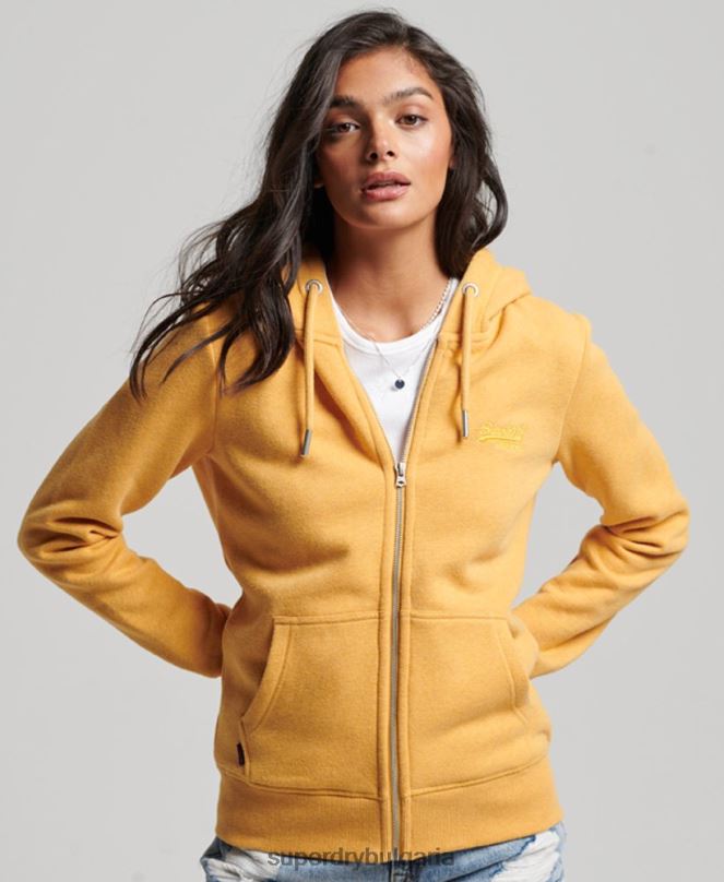 Superdry облекло N00H3331 жълто Жени ретро суичър с цип с бродирано лого