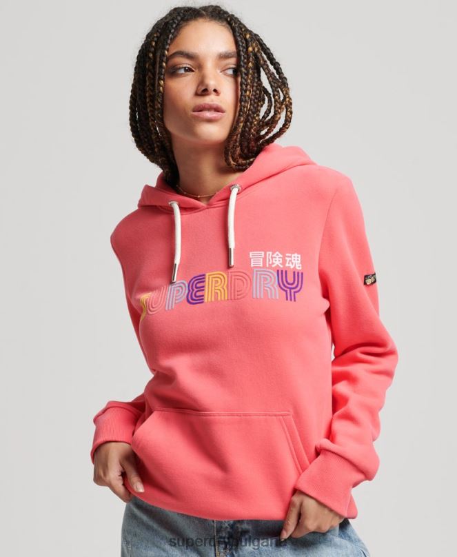 Superdry облекло N00H3332 розово Жени ретро дъгова качулка