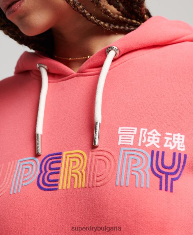 Superdry облекло N00H3332 розово Жени ретро дъгова качулка