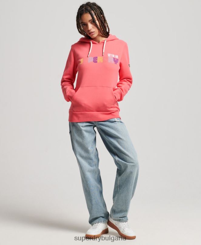 Superdry облекло N00H3332 розово Жени ретро дъгова качулка