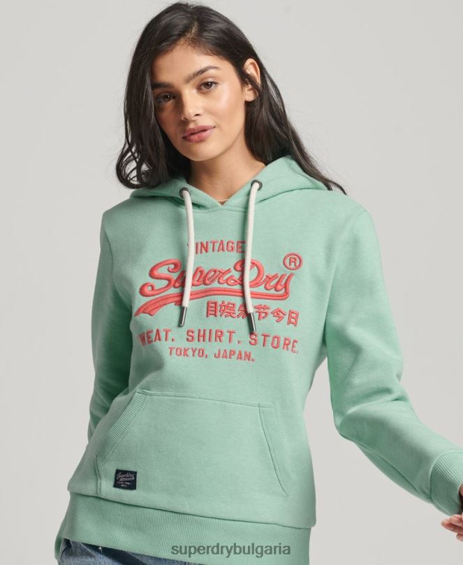 Superdry облекло N00H3334 зелено Жени неонова ретро качулка с лого