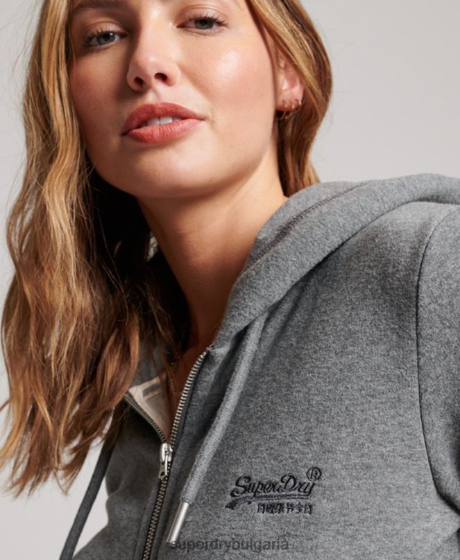 Superdry облекло N00H3335 сиво Жени ретро суичър с цип с бродирано лого