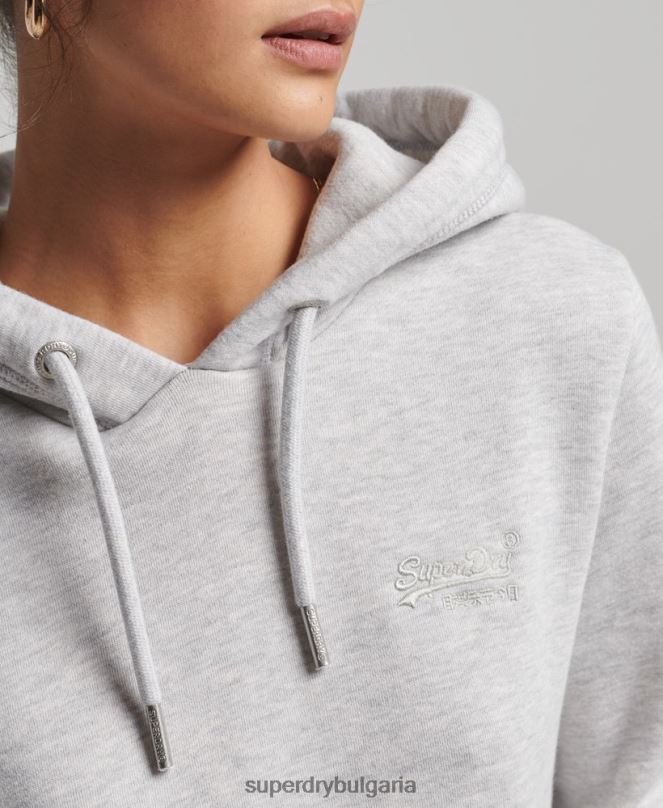 Superdry облекло N00H3336 светло сив Жени качулка с ретро лого от органичен памук
