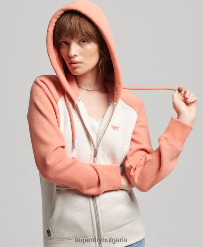 Superdry облекло N00H3339 корал Жени бейзболна качулка с ретро лого и цип