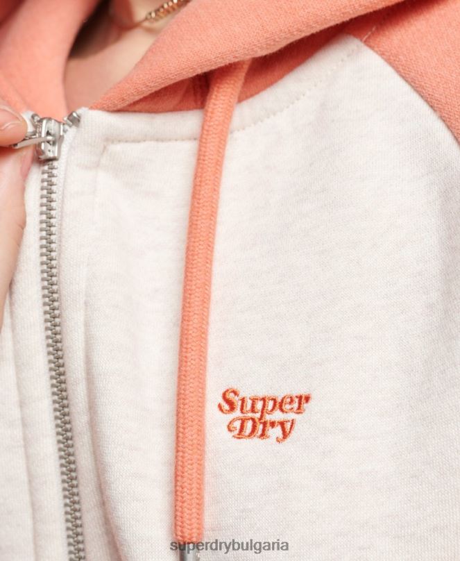 Superdry облекло N00H3339 корал Жени бейзболна качулка с ретро лого и цип
