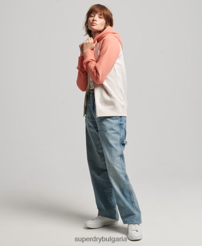 Superdry облекло N00H3339 корал Жени бейзболна качулка с ретро лого и цип