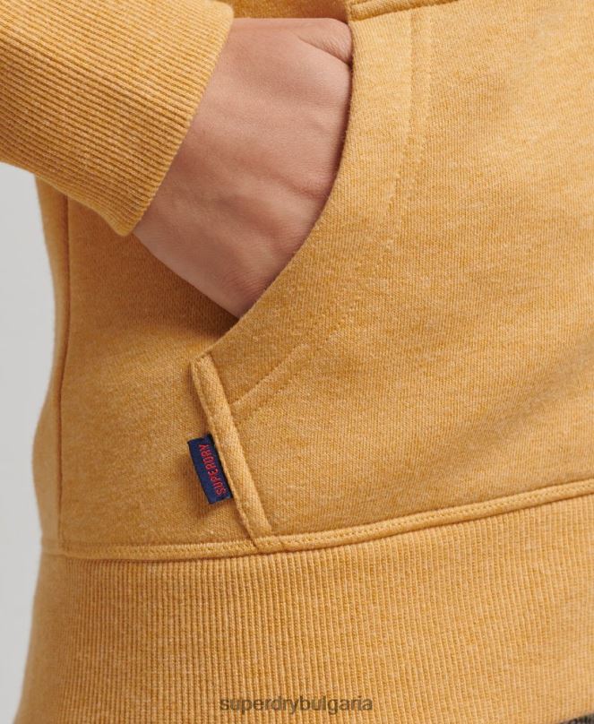 Superdry облекло N00H3343 жълто Жени качулка с цип и лого от органичен памук