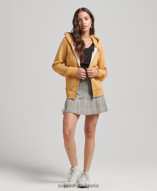 Superdry облекло N00H3343 жълто Жени качулка с цип и лого от органичен памук