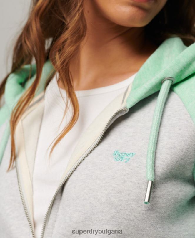 Superdry облекло N00H3349 зелено Жени бейзболна качулка с ретро лого и цип