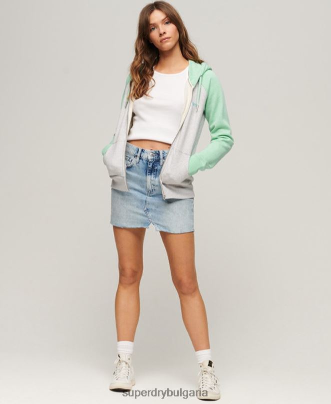 Superdry облекло N00H3349 зелено Жени бейзболна качулка с ретро лого и цип