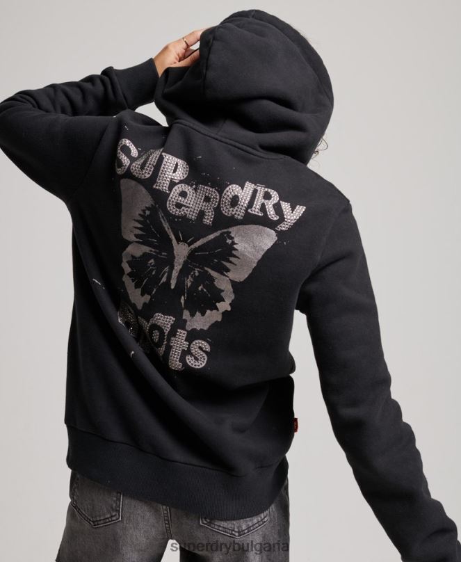 Superdry облекло N00H3351 черен Жени качулка с цип на магазин за ретро стоки