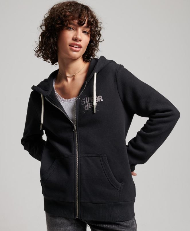 Superdry облекло N00H3351 черен Жени качулка с цип на магазин за ретро стоки