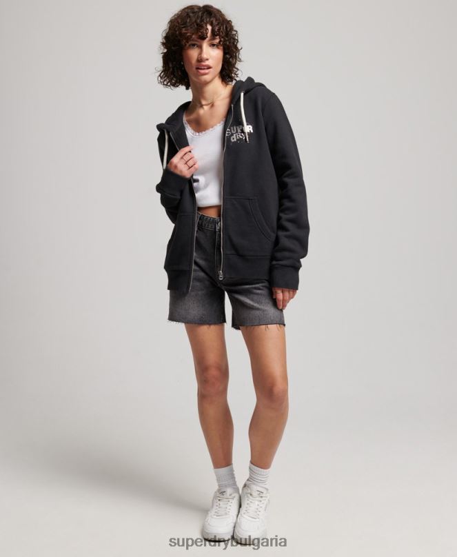 Superdry облекло N00H3351 черен Жени качулка с цип на магазин за ретро стоки