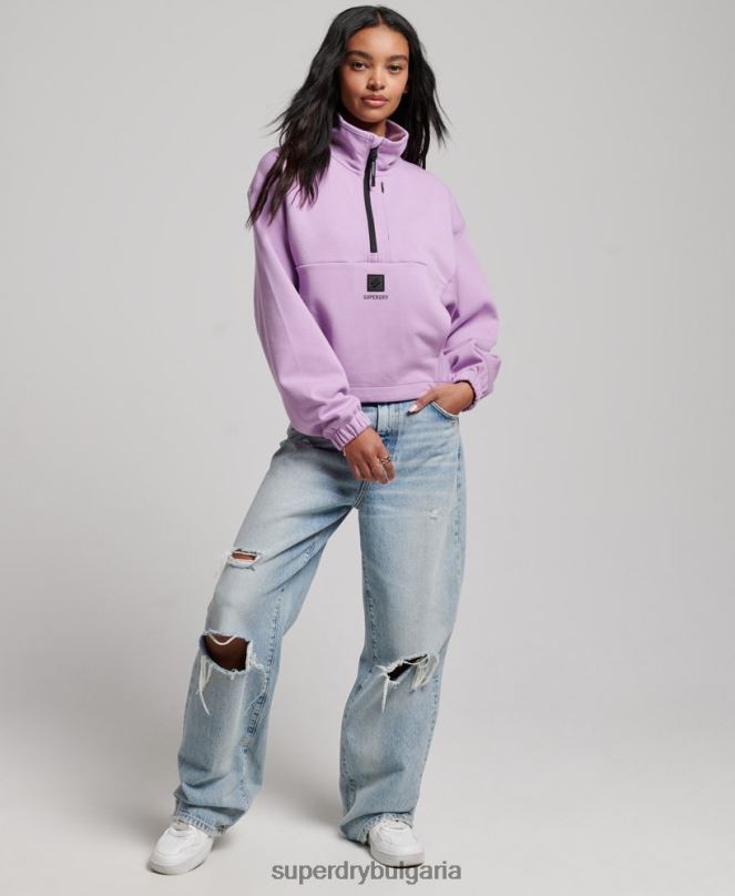 Superdry облекло N00H3354 лилаво Жени суичър с половин цип tech batwing
