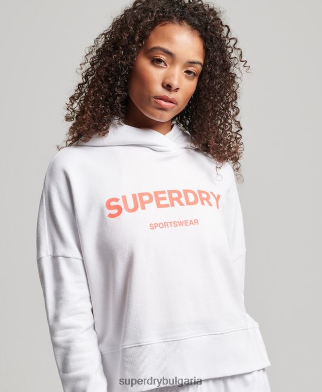 Superdry облекло N00H3359 бяло Жени core sport crop box hoodie