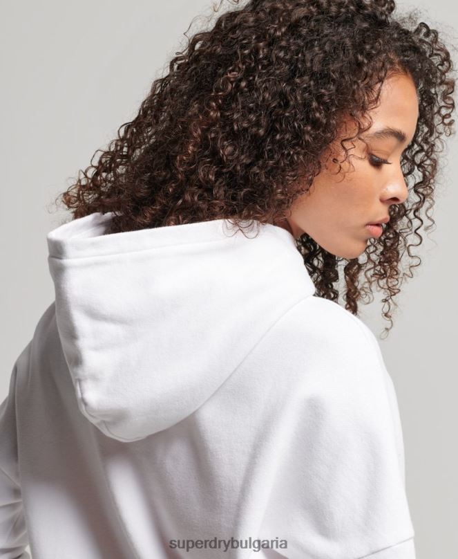 Superdry облекло N00H3359 бяло Жени core sport crop box hoodie