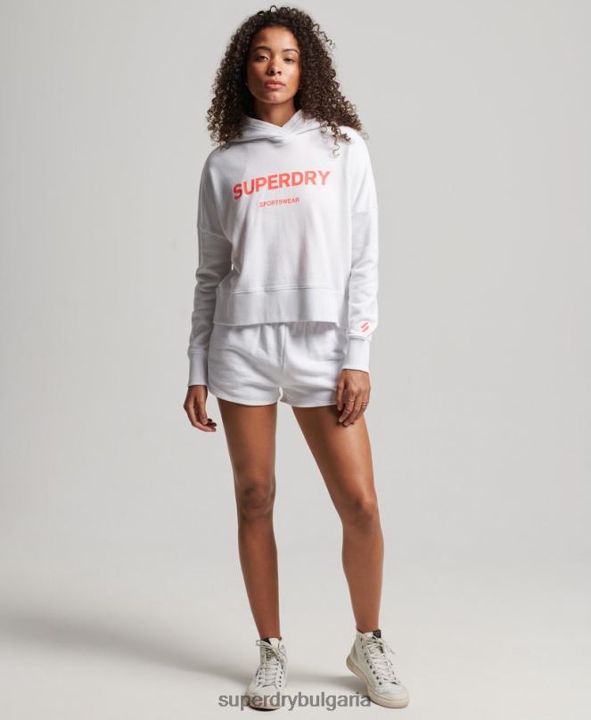 Superdry облекло N00H3359 бяло Жени core sport crop box hoodie