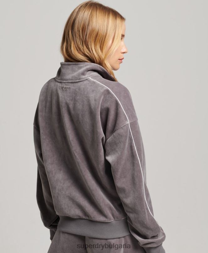 Superdry облекло N00H3362 сиво Жени суичър от велур