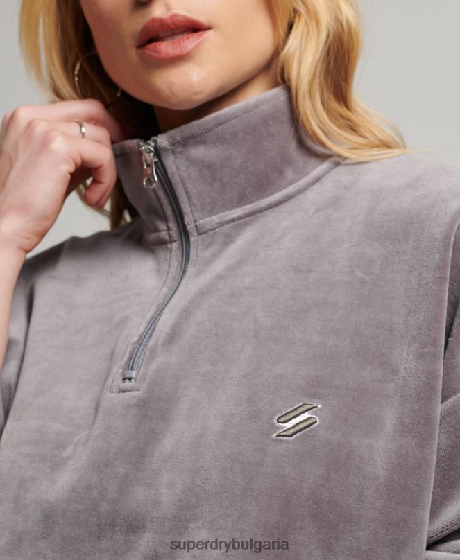 Superdry облекло N00H3362 сиво Жени суичър от велур
