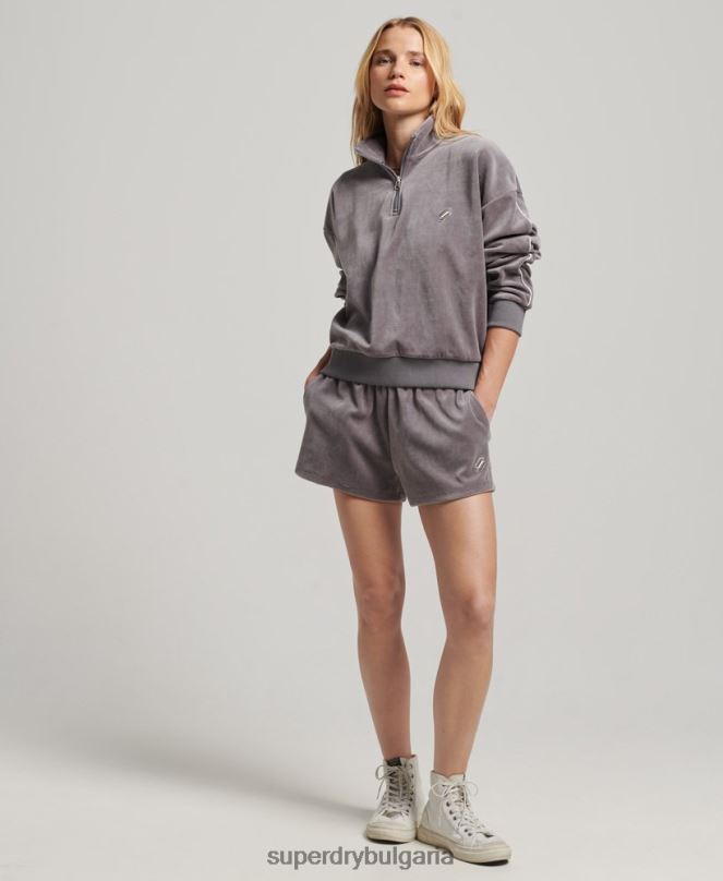 Superdry облекло N00H3362 сиво Жени суичър от велур