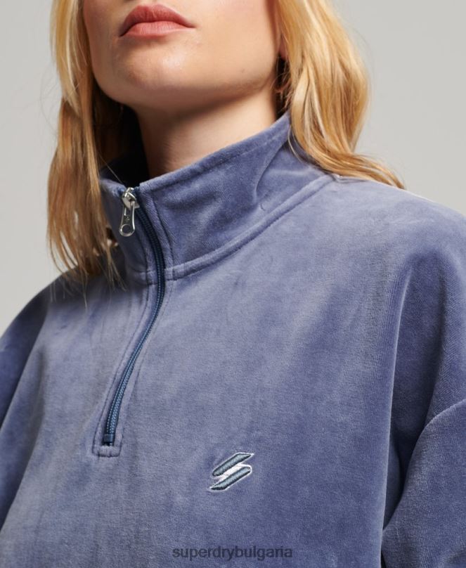 Superdry облекло N00H3363 син Жени суичър от велур