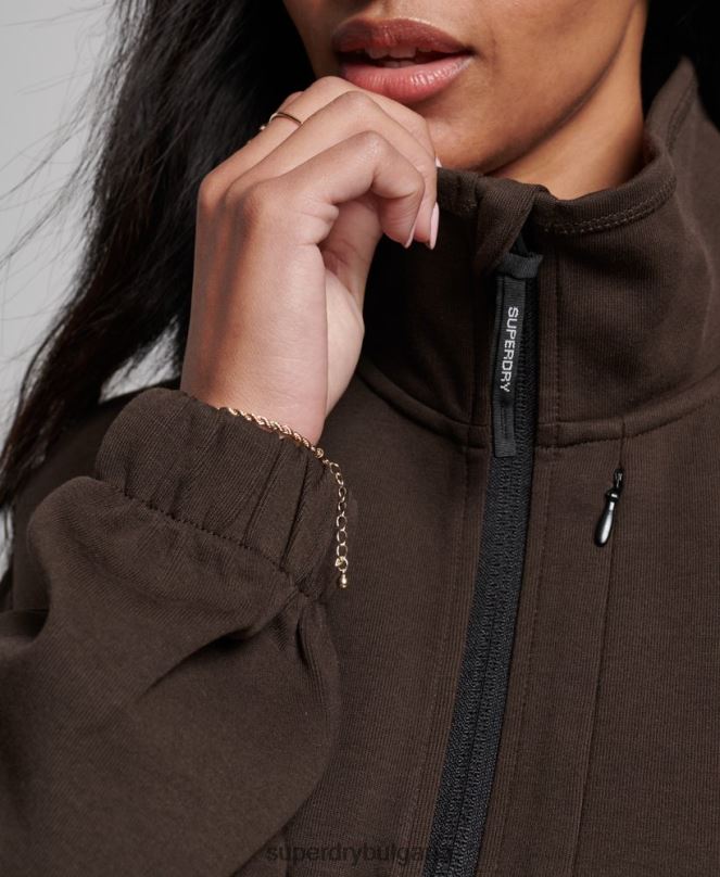 Superdry облекло N00H3364 кафяво Жени суичър с половин цип tech batwing