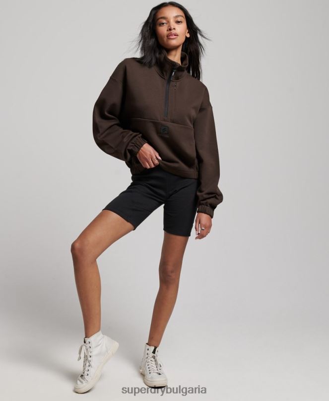 Superdry облекло N00H3364 кафяво Жени суичър с половин цип tech batwing