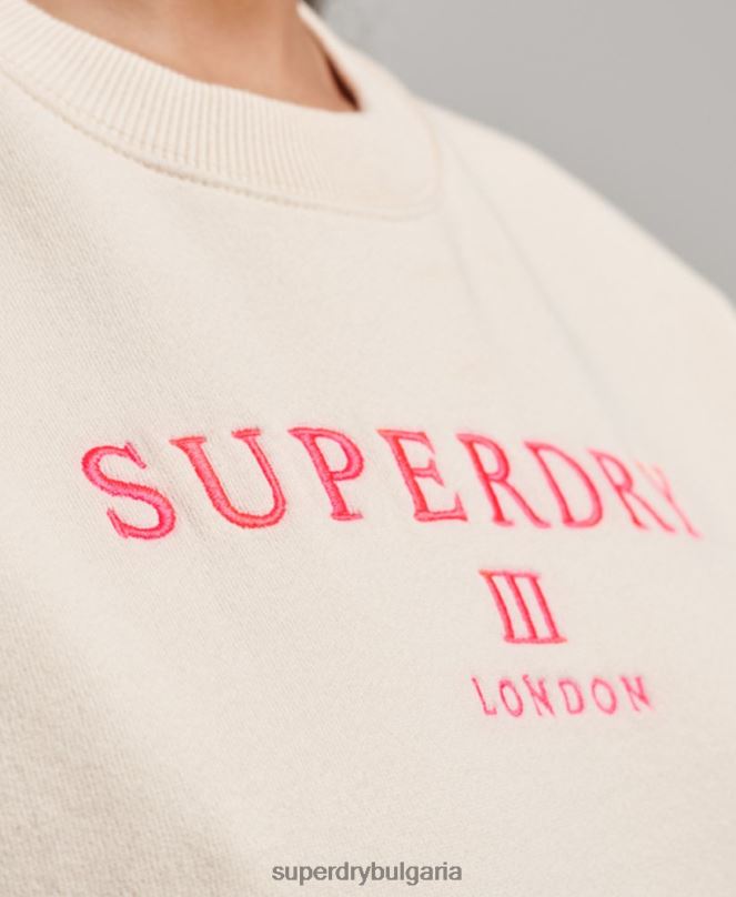 Superdry облекло N00H3369 сметана Жени хералдичен голям суичър на екипажа