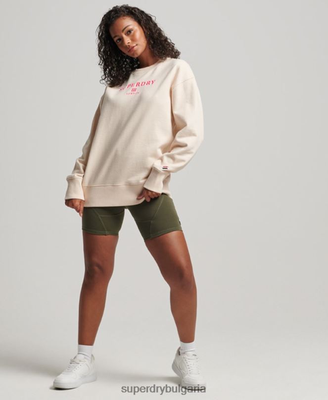 Superdry облекло N00H3369 сметана Жени хералдичен голям суичър на екипажа