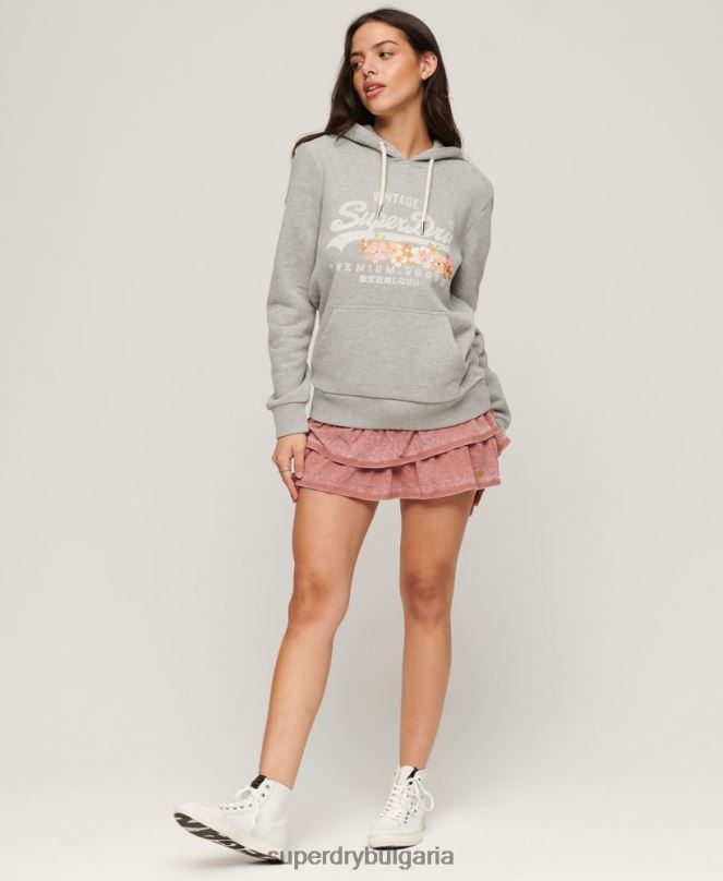 Superdry облекло N00H3370 светло сив Жени ретро лого първокласни стоки с флорална качулка