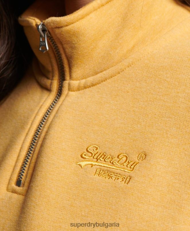 Superdry облекло N00H3372 жълто Жени органичен памук ретро лого henley суичър