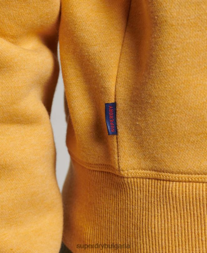 Superdry облекло N00H3372 жълто Жени органичен памук ретро лого henley суичър