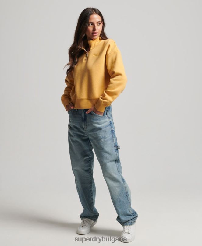 Superdry облекло N00H3372 жълто Жени органичен памук ретро лого henley суичър