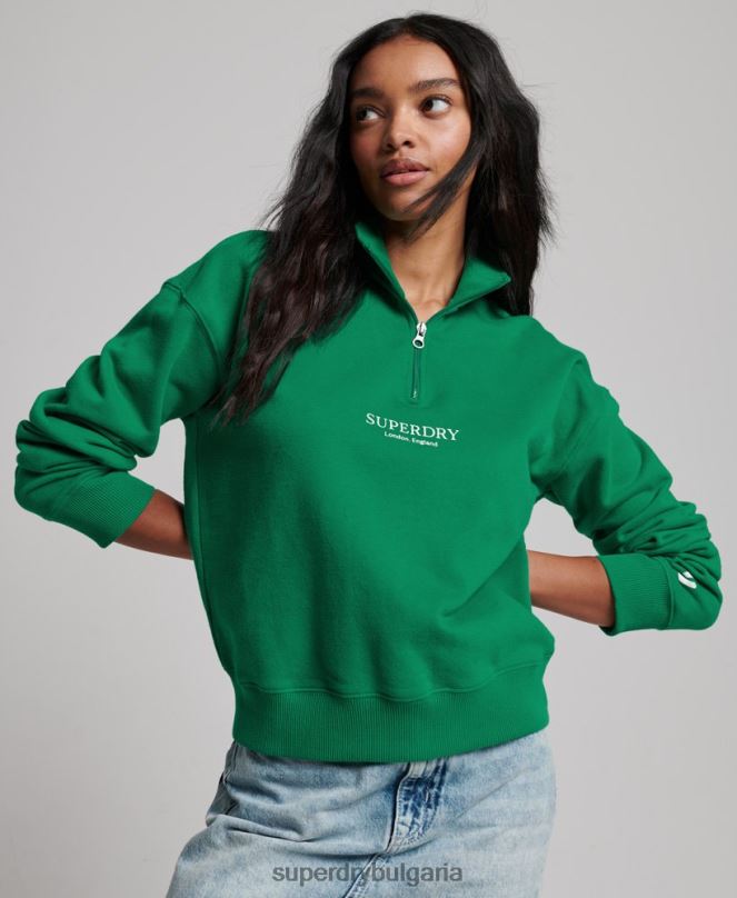 Superdry облекло N00H3373 зелено Жени core sport горнище с половин цип