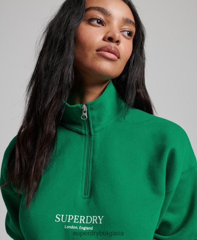 Superdry облекло N00H3373 зелено Жени core sport горнище с половин цип