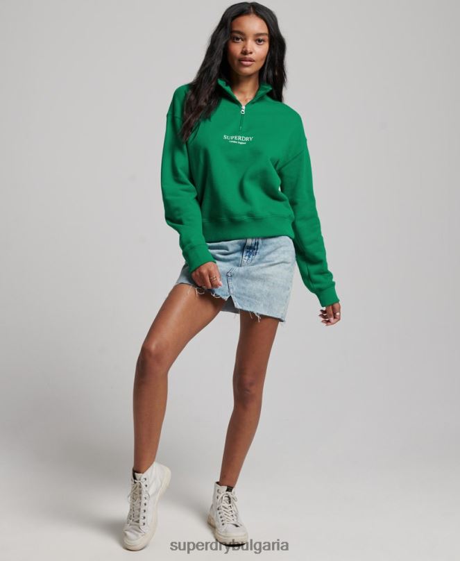 Superdry облекло N00H3373 зелено Жени core sport горнище с половин цип