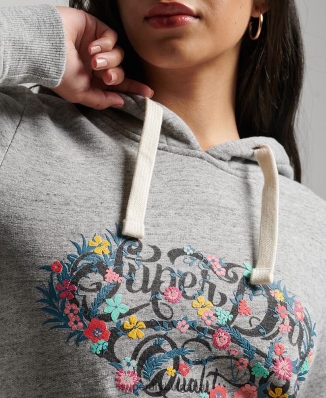 Superdry облекло N00H3376 сиво Жени суичър с флорален сценарий