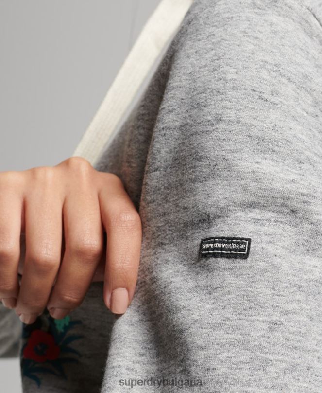 Superdry облекло N00H3376 сиво Жени суичър с флорален сценарий