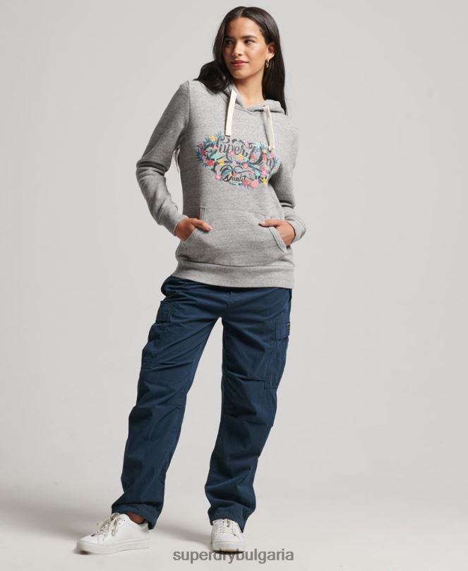 Superdry облекло N00H3376 сиво Жени суичър с флорален сценарий