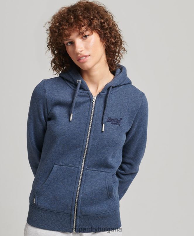 Superdry облекло N00H3379 военноморски флот Жени качулка с цип и лого от органичен памук