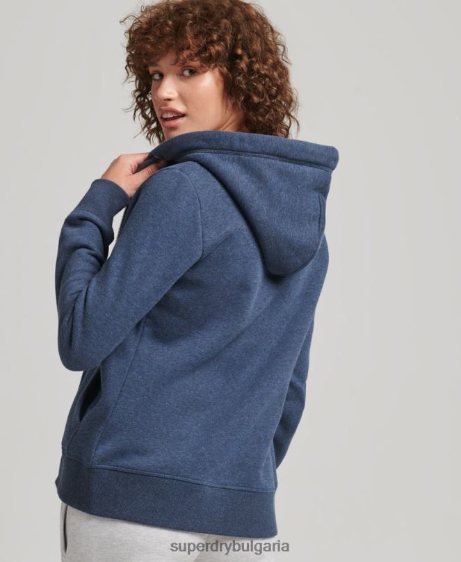 Superdry облекло N00H3379 военноморски флот Жени качулка с цип и лого от органичен памук