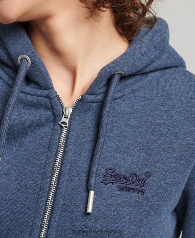 Superdry облекло N00H3379 военноморски флот Жени качулка с цип и лого от органичен памук