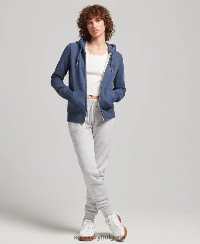 Superdry облекло N00H3379 военноморски флот Жени качулка с цип и лого от органичен памук