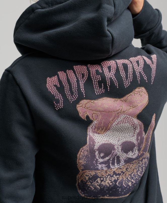 Superdry облекло N00H3382 черен Жени качулка с цип на магазин за ретро стоки