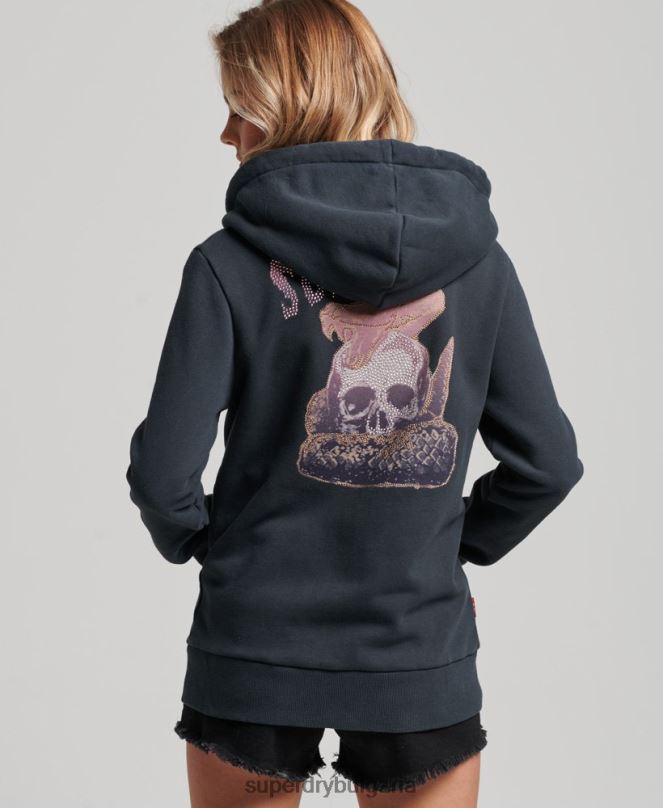 Superdry облекло N00H3382 черен Жени качулка с цип на магазин за ретро стоки